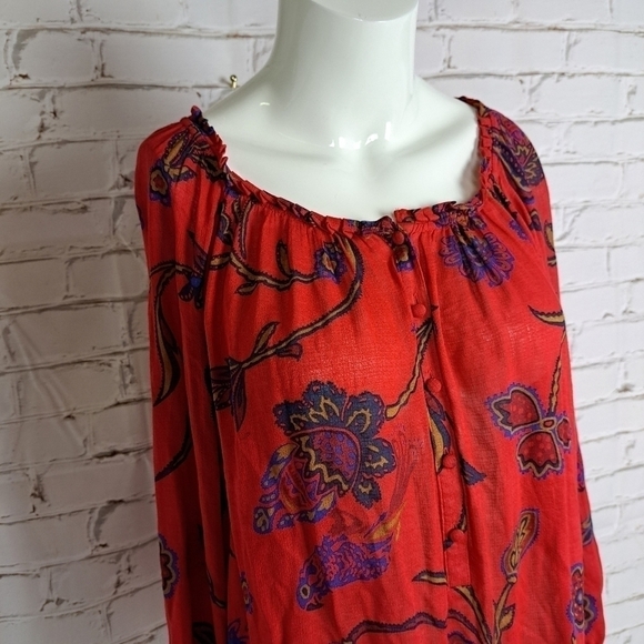 LUCKY BRAND Red Floral 3/4 Sleeve Blouse Womens - Picture 3 of 11